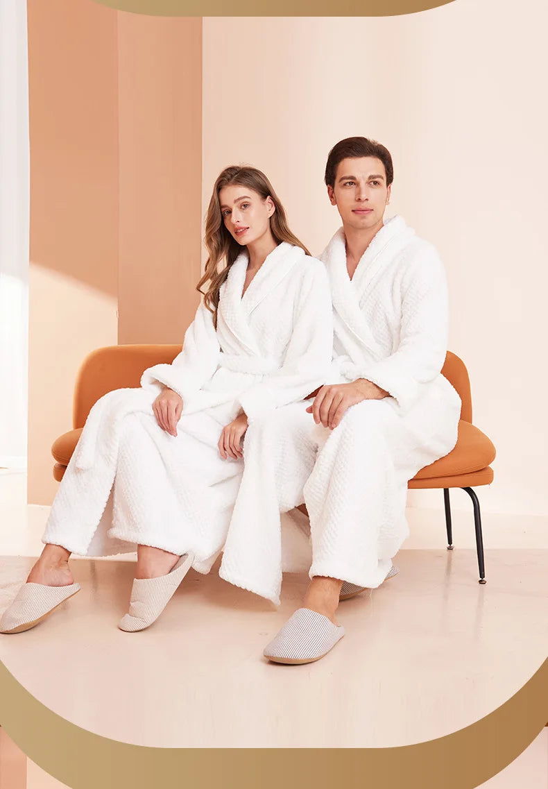 Thicken Flannel Women Long Robe Home Dress Autumn Winter Warm Couple Sleepwear Bathrobe Plush Coral Fleece Lounge Wear Negligee