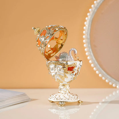 Faberge Egg Style Hand Painted Decorative Trinket Box with Hinged, Classic Ornaments Home Decor, Unique Easter Day Gift