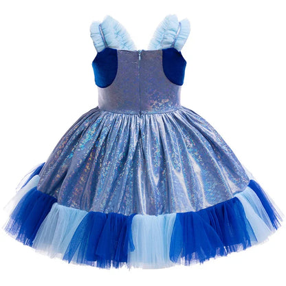 EtherealBe blue dog tutu dress for girls with layered tulle skirt and iridescent bodice