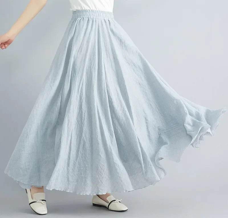 Fashion Solid Cotton Linen Women Skirts Maxi Elegant Harajuku Saia Casual Loose Long Skirt Ladies Clothes Faldas Ropa Mujer