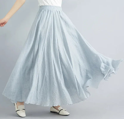 Fashion Solid Cotton Linen Women Skirts Maxi Elegant Harajuku Saia Casual Loose Long Skirt Ladies Clothes Faldas Ropa Mujer