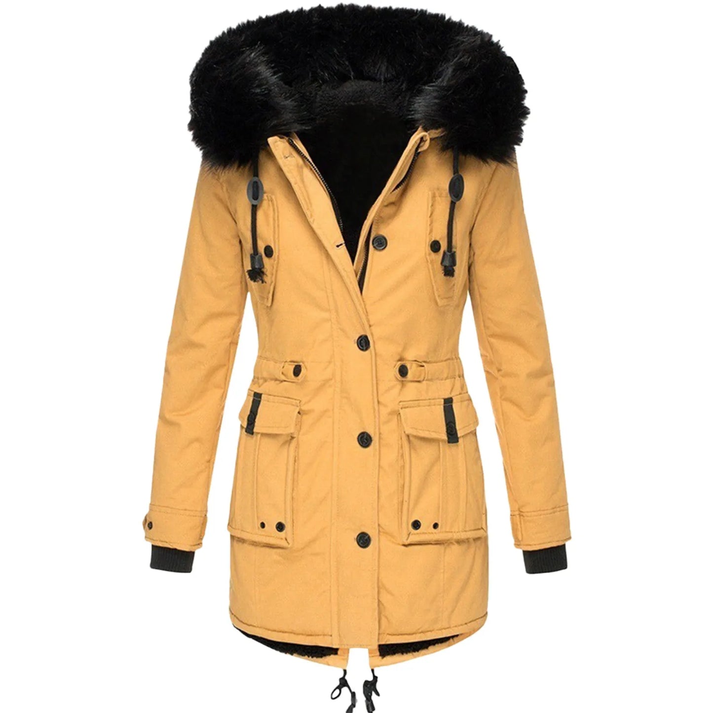 1 Pcs Winter Down Padded Coat for Women Plus Size Puffer Jacket Thick Thermal Fleece Lined Parka Fur Collar Hooded Outwear Loose