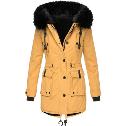 1 Pcs Winter Down Padded Coat for Women Plus Size Puffer Jacket Thick Thermal Fleece Lined Parka Fur Collar Hooded Outwear Loose