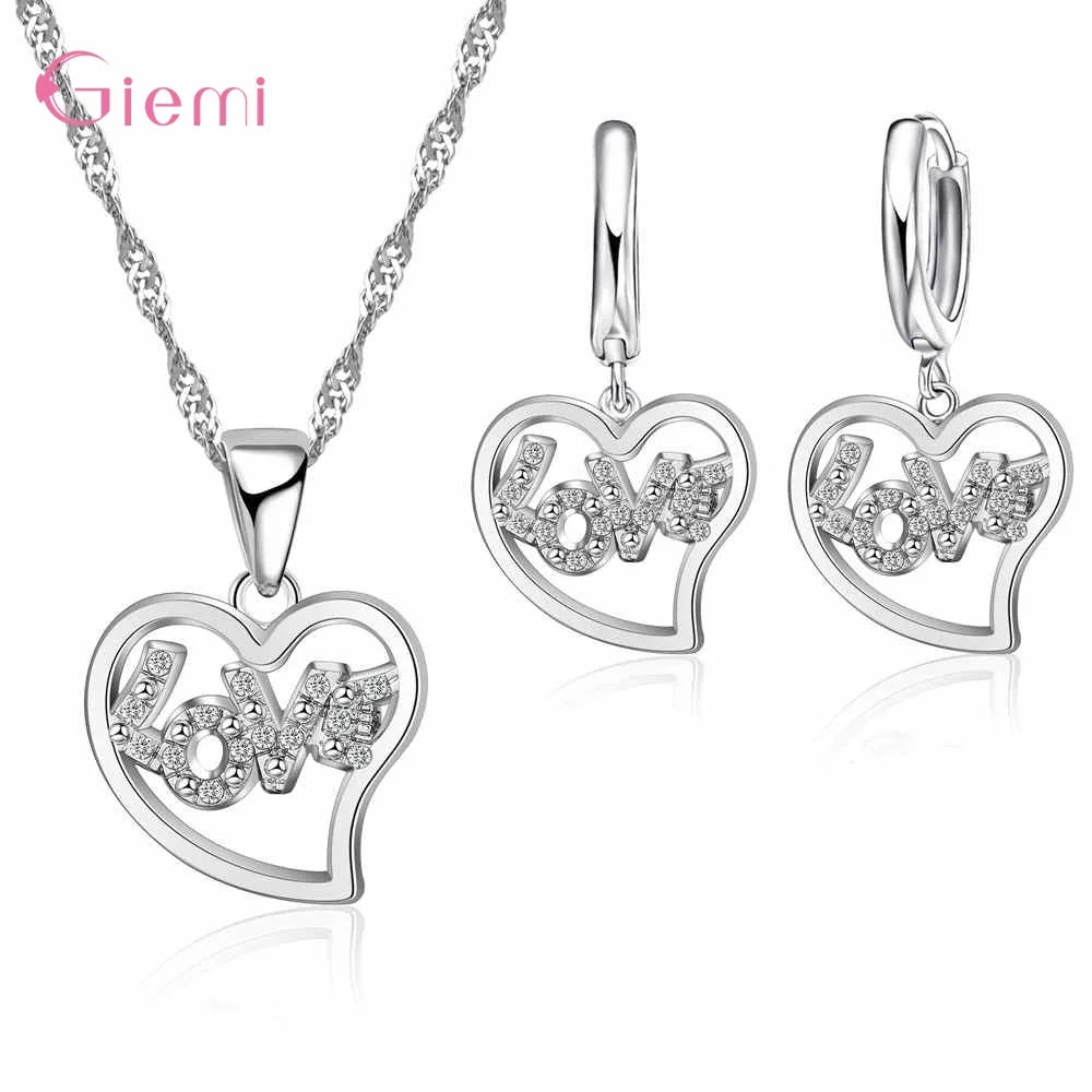Hot Sale 925 Sterling Silver New Arrival Delicate Various Styles Peach Heart Shape Necklace Earrings Jewelry Sets For Women