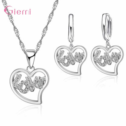Hot Sale 925 Sterling Silver New Arrival Delicate Various Styles Peach Heart Shape Necklace Earrings Jewelry Sets For Women