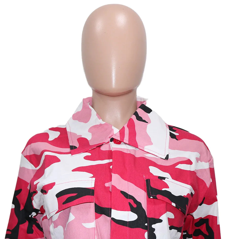 Women's Clothes Coats Casual Fashion Camouflage Print Large Pocket Lapel Long Sleeve Short Jacket for Women