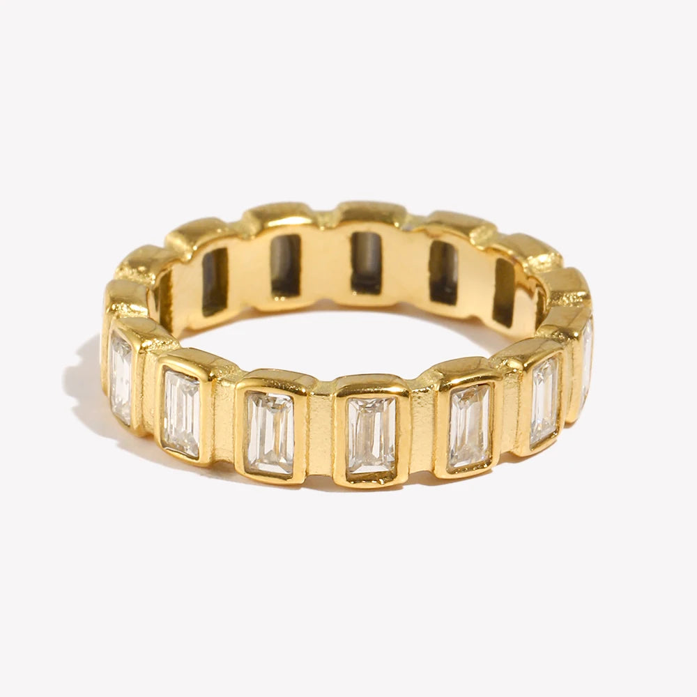 E.B.belle Zircon 18K Plated Stainless Steel Women's Rings Trendy Luxury Shiny Hypoallergenic Rings Sets Jewelry Decoration Gift