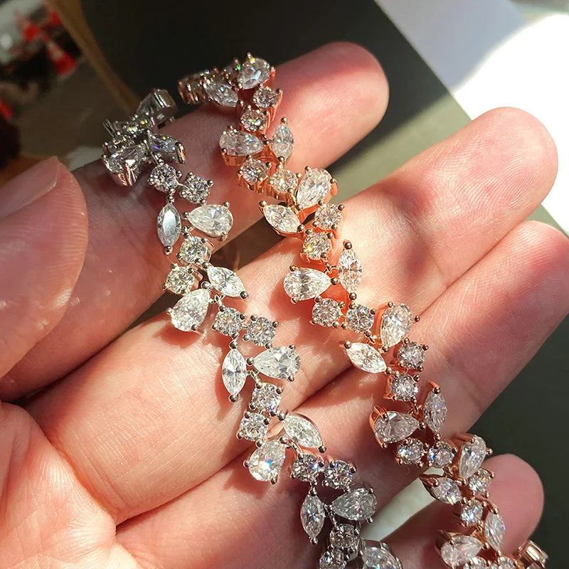 Smyoue 16.8-20.4CTTW Luxury Water Drop Moissanite Bracelet Wedding Female Jewelry Full Diamond Sterling Silver Bangle Plated 18K
