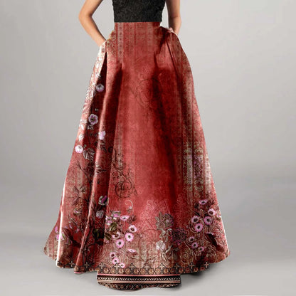 Vintage Floral Print Maxi Skirt High Waist Party Beach Long Skirts Spring Summer Casual Pocket Skirt For Women Elegant Vestidos