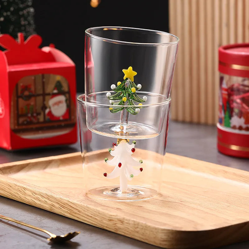 300ml 3D Patterns Christmas Glass Cup Coffee Wine Mug Xmas Glass Cups For Home Decoration Christmas Gift High Quality
