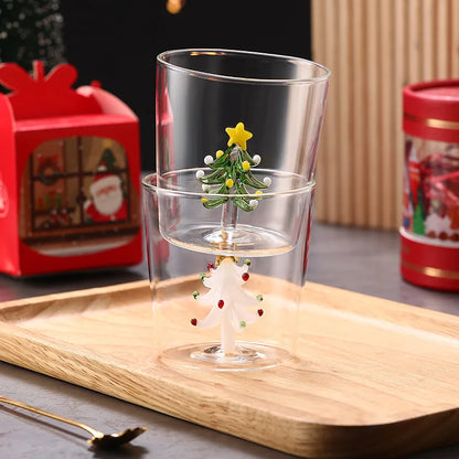 300ml 3D Patterns Christmas Glass Cup Coffee Wine Mug Xmas Glass Cups For Home Decoration Christmas Gift High Quality