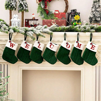Christmas Letters Stocking Christmas Decor For Home 2024 Xmas Tree Pendant Gifts Green Snowflake Socks Christmas Party Decors