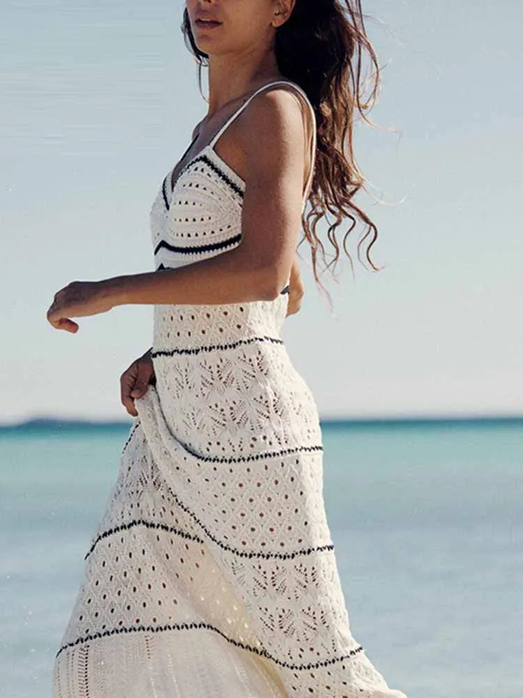 TRAFZA Women's Beach Wind Slim Sling Long Dress New Fashion Street Shoot Sleeveless Sexy Midi Long Dress Elegant Women's Fashion