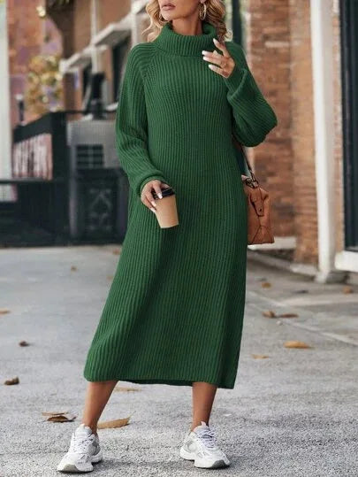 Winter New Women's Fashion Temperament Elegant Slim Fit Coat Long Woolen Dress Loose Casual High Neck Knitted Dress