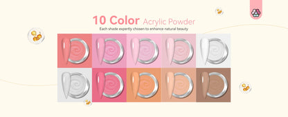 Saviland Professional Acrylic Powder Set 10g x 10 Clear Nudes Pink Ultra Fine Keratin Formula Quick Dry for Salon Nail Art