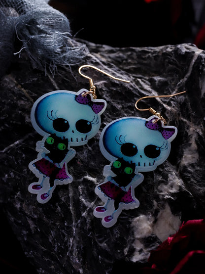 EtherealBe Halloween earrings for women featuring cute skeleton design with a cat