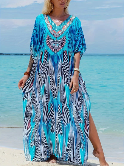 Fantasy Batik Tie Dye Dress Women Summer Rayon Long Maxi Dress Bali Beach Cover Ups Holiday Resortwear Bath Pullover Robe Kaftan