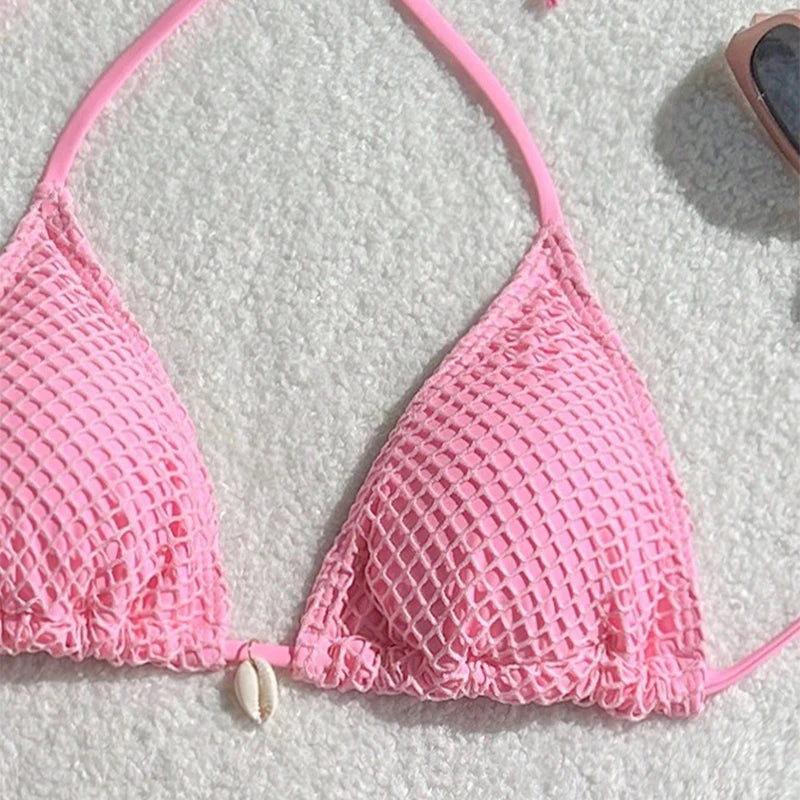 Summer Swimsuit For Women Sexy Bikini Set Push-up Padded Bra Thong Three Pieces  Neck Halter Beachwear Bathing Sexy Swimsuits