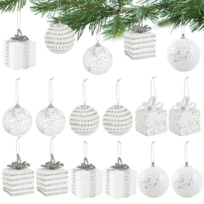 White Christmas Balls Ornament Foam Gift Box Xmas Tree Hanging Pendant 2025 New Year Home Party Decoration Navidad 2024 Supplies