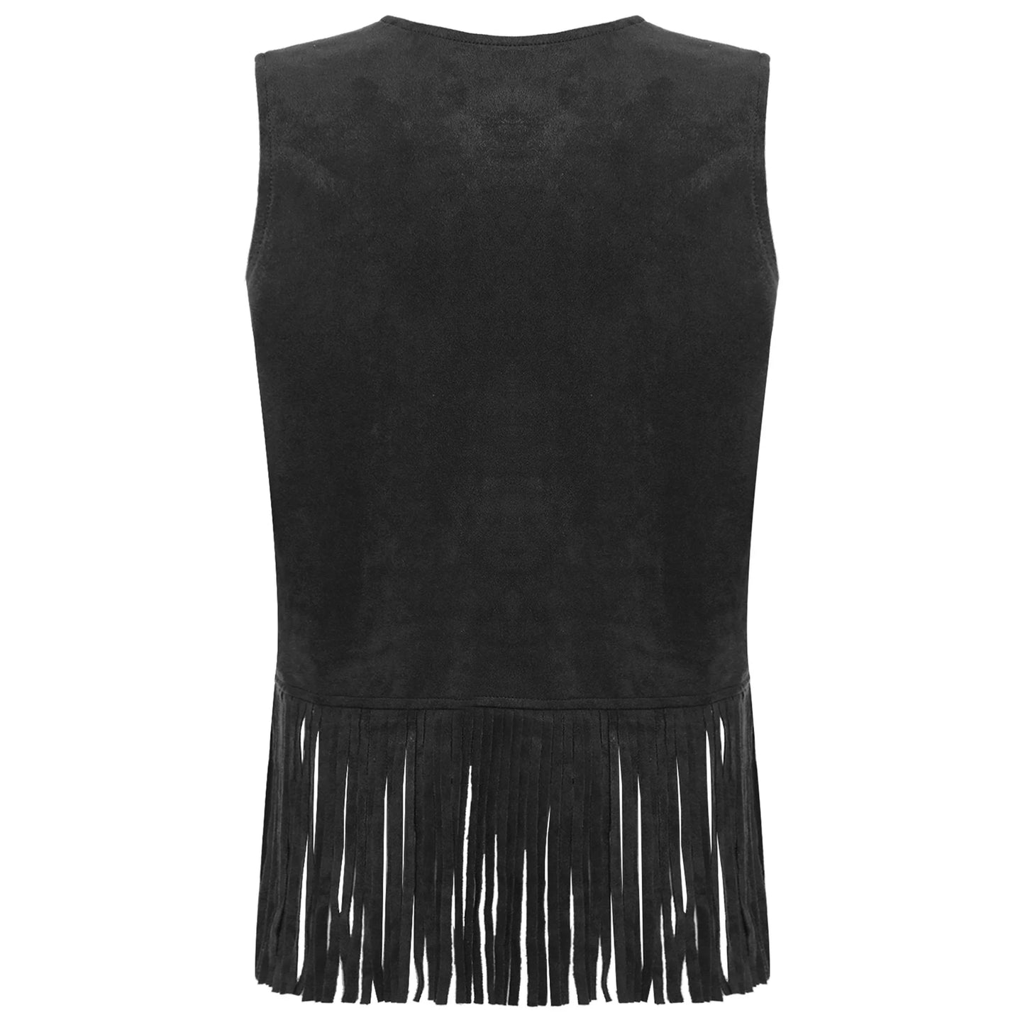 Womens Western Cowgirl Hippy Cosplay Costume Vintage Hollow Out Tassel Tank Tops Fringe Vest 70s Disco Faux Suede Waistcoat