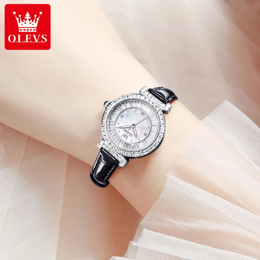 OLEVS 9983 Women's Watches Light luxury Fashion Original Quartz Watch for Ladies Waterproof Leather Strap Luminous Diamond Dial
