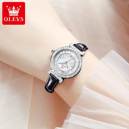 OLEVS 9983 Women's Watches Light luxury Fashion Original Quartz Watch for Ladies Waterproof Leather Strap Luminous Diamond Dial