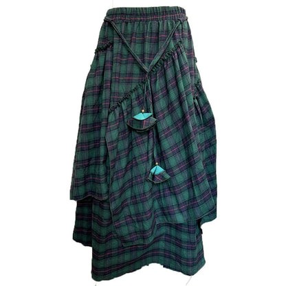 Vintage Weekend Skirt Full Bed Women'S Checked Skirt Long Tartan Retro Maxi Skirt High Waist Tartan Skirt Flared Shape Clothes