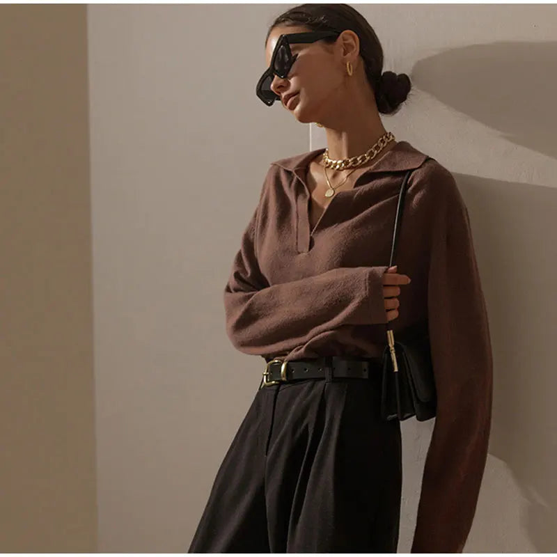Autumn Casual Solid Long Sleeves Pullovers Sweater Warm Sweaters 2022 Fashion Elegant Lady Tops Women Loose Polo Collar Cloth