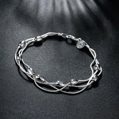 Hot charm 925 sterling silver Fringed oval beads Chain Bracelets necklace Jewelry set for women Fashion Party Christmas Gifts