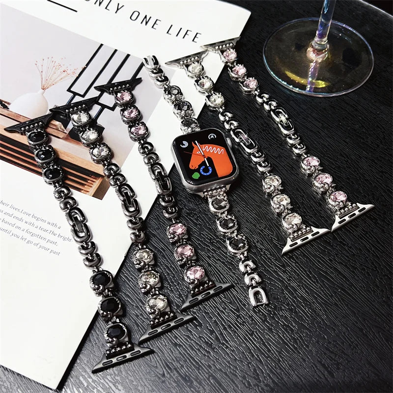 Jewelry strap For Apple Watch band ultra 2 49mm 45mm 41mm 40mm/44mm 38/42 Women Diamond Bracelet iWatch Series 9 8 7 6 5 4 3 SE