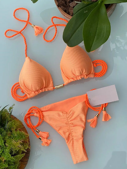 Adjustable Bandage Bikini Set 2023 Swimwear Swimsuit Woman Sexy Bathing Suits Solid Bikinis Triangle Female Summer Beachwear