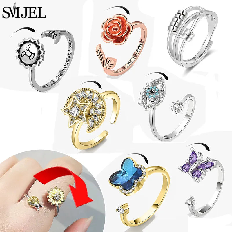 Vintage Dandelion Anxiety Ring Fidget Spinner Rings for Women Stackable Finger Ring Anti Stress Engagement Jewelry Rotate Gifts