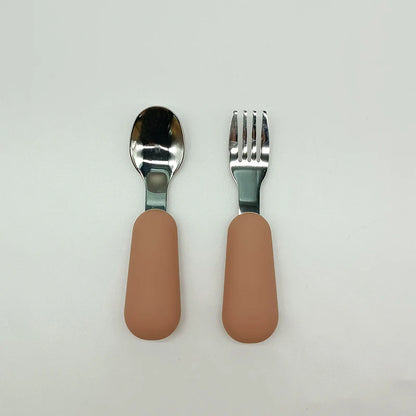 EtherealBe stainless steel baby utensils set with soft handles for easy gripping during mealtime