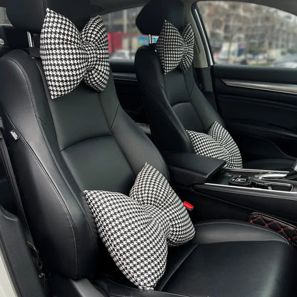 Car Headrest Neck Care Supplies Bird Grid Cute Bow Decorative Female Car Pillow