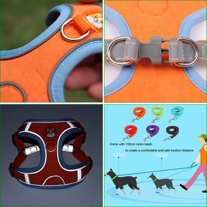 Dog Harness with 1.5m Traction Leash Set  Pull Dog Vest Strap Adjustable Reflective Breathable Harness  Dogs Puppy and Cats Flea