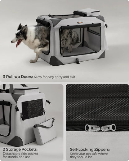 Feandrea 32 Inches Collapsible Soft Dog Crate, Portable Travel Dog Crate for Indoor and Outdoor Use, Dog Carrier Kennel