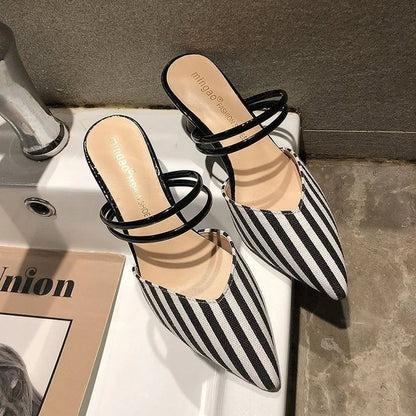 Elegant Woman Heeled Shoes Luxury Heel Shoe Striped Black Summer Women Sandals Fashion Designer Summer New 2023 High Slippers