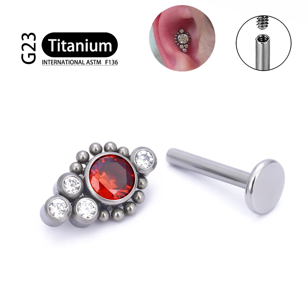 G23 Titanium ASTM F136 Cartilage Ear Studs Zircon Opal Agate Labret Lip Tragus Christmas Gift Piercing Jewelry For Women