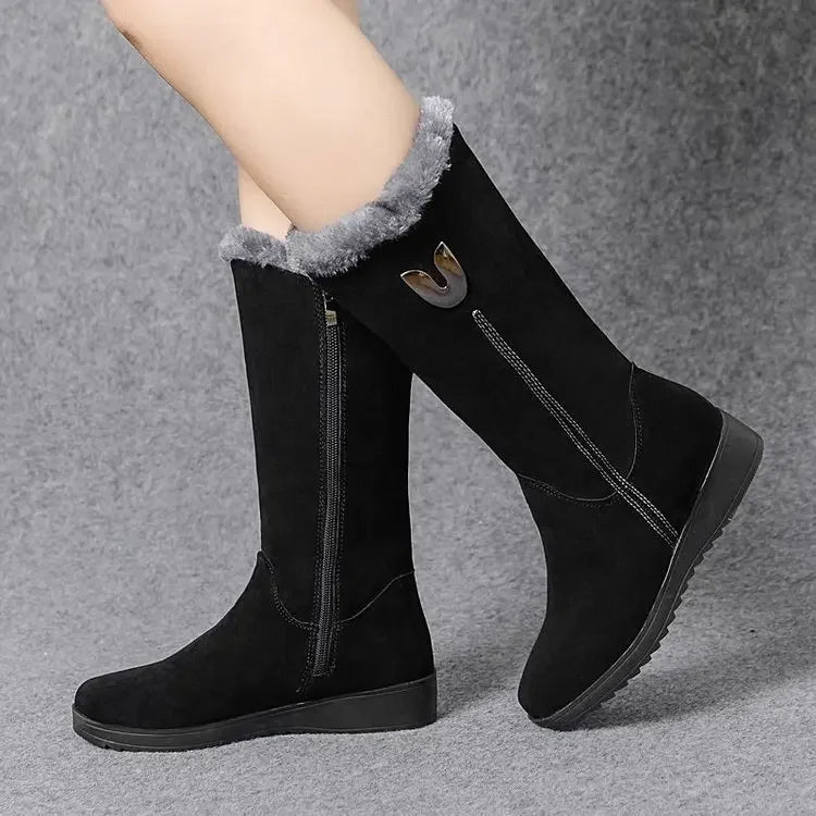 Warm Chelsea High Fur Boots Women 2025 Winter Shoes for Women Chunky Mid-calf Plush Snow Flat Boots ZIP Fashion Botas De Mujer