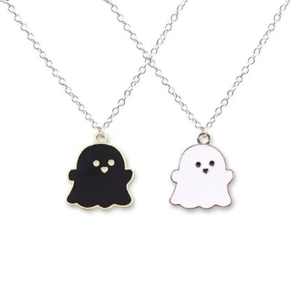EtherealBe Halloween ghost pendant necklace set in black and white with silver chain