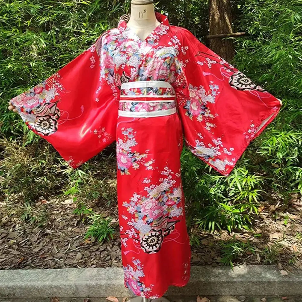 Cosplay Costume Traditional Japanese Kimono Japanese Style Printed Floral Sakura Girl Kimono Dress Elegance Asian