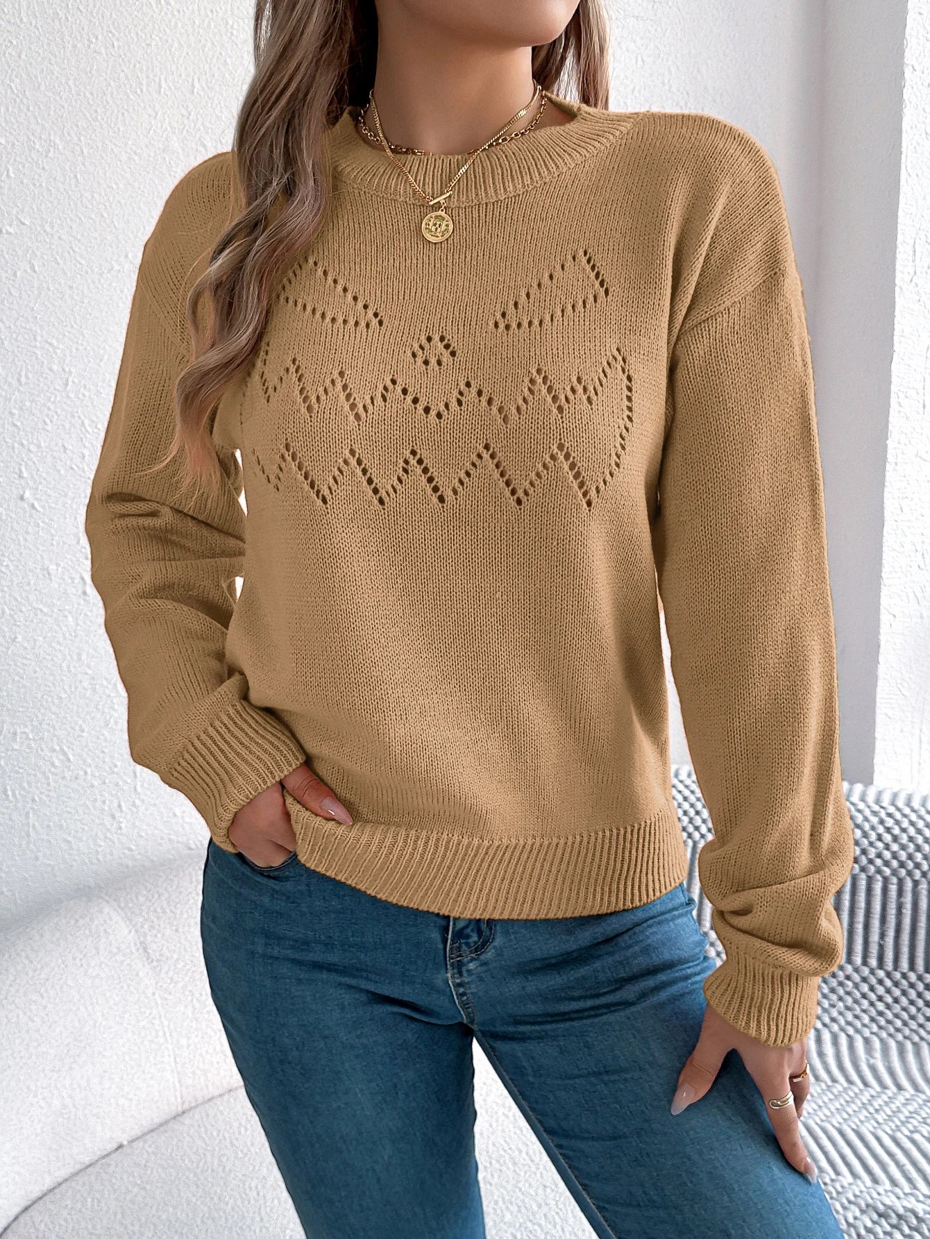 EtherealBe women's pumpkin sweater in tan with a playful jack-o'-lantern design for a cozy autumn look
