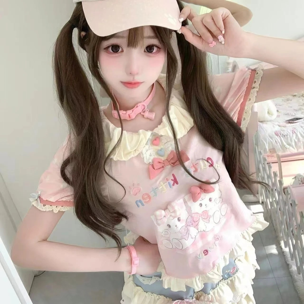 2026 Spring Japanese Cute T-shirts Women Casual Y2k Crop Top Kawaii Blouse and Mini Cake Skirts Outwear Lolita Vintage Tees Chic