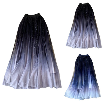 Skirts for Women Short Women's Fairy Tulle SKIRT Starry Sky Gradient Color Mesh Skirt High Waist A Line Pleated Skirt Plaid