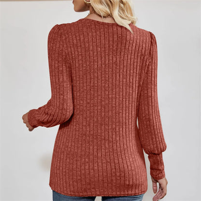 Autumn Elegant Trendy Long Sleeve Comfortable Ladies Top Casual Women's Pullover Simple Design Daily Solid Color Dress up