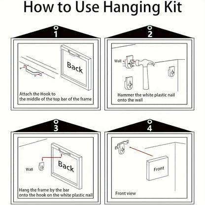 Instructions for using hanging kit for retro Halloween wall art frame display