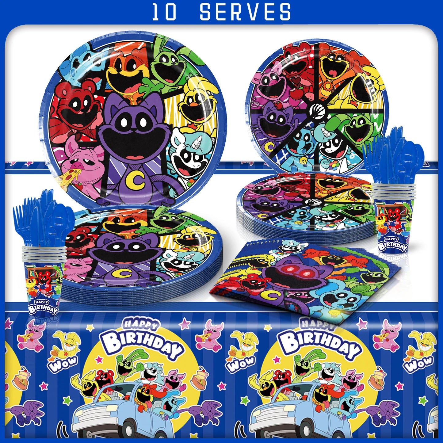 Smiling Critters Birthday Decorations Gamer Party Balloon Stickers Disposable Tableware Cup Plate For Kids Gifts Party Supplies