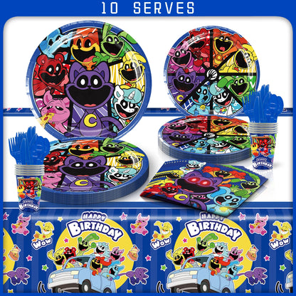 Smiling Critters Birthday Decorations Gamer Party Balloon Stickers Disposable Tableware Cup Plate For Kids Gifts Party Supplies