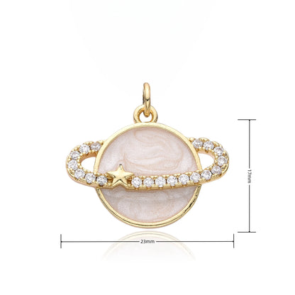 Y2K Gold Color Saturn Charms Micro-inlaid CZ Necklace for Women Planet Choker Chain Pendant DIY Jewelry Christmas Gift Wholesale