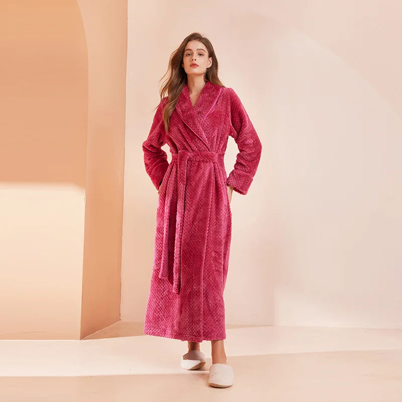 Thicken Flannel Women Long Robe Home Dress Autumn Winter Warm Couple Sleepwear Bathrobe Plush Coral Fleece Lounge Wear Negligee